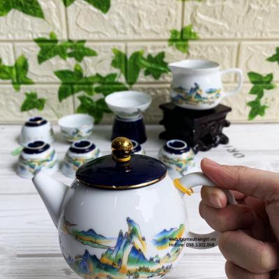 Bộ Ấm Chén Sơn Thủy 9 Món Viền Vàng